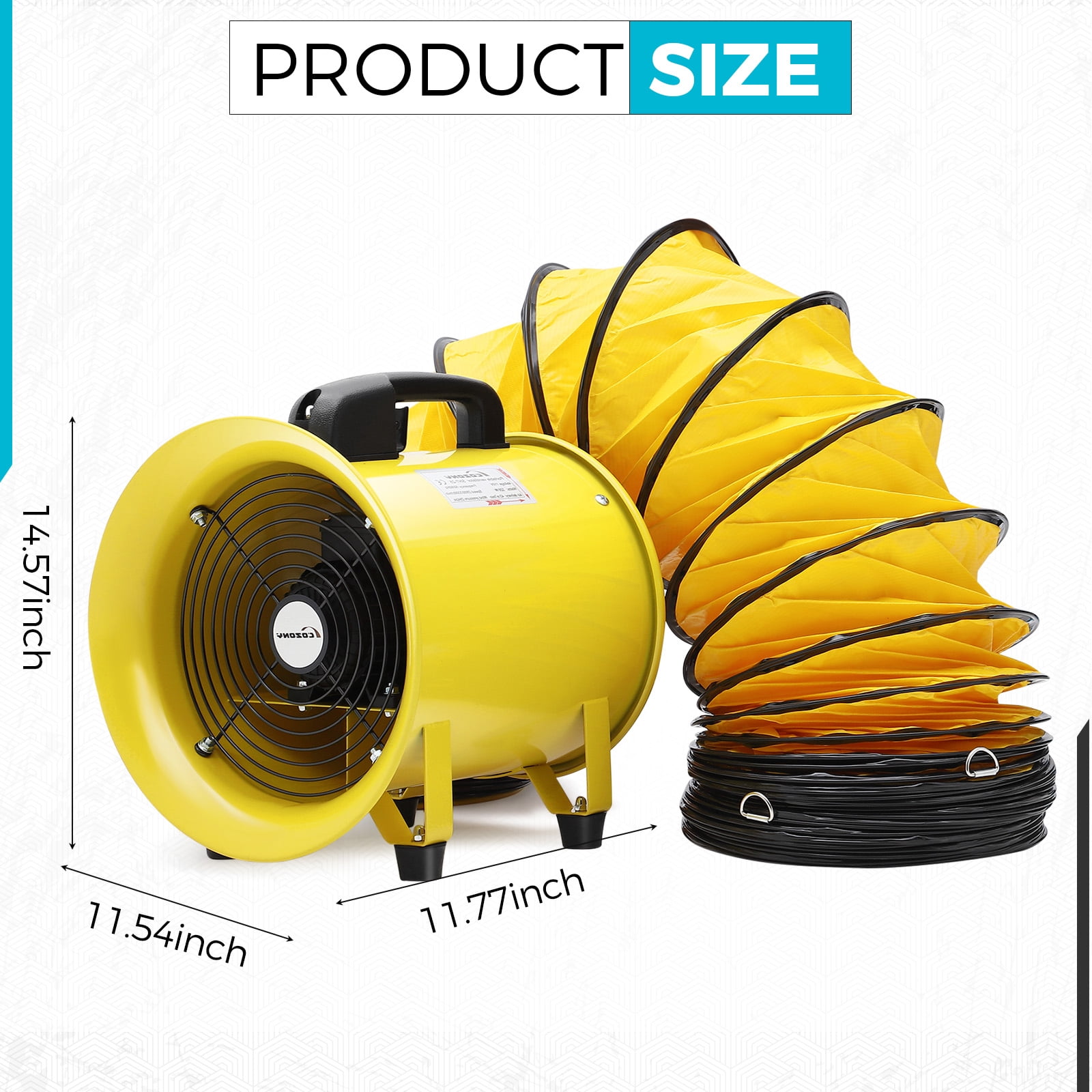 QinaQin Explosion Proof Fan–High CFM Industrial Air Mover with Duct Hose, Portable Heavy Duty Ventilation for Construction, Warehouse, Garage, Crawlspace, Attic, Basement, Paint Booth, Shop