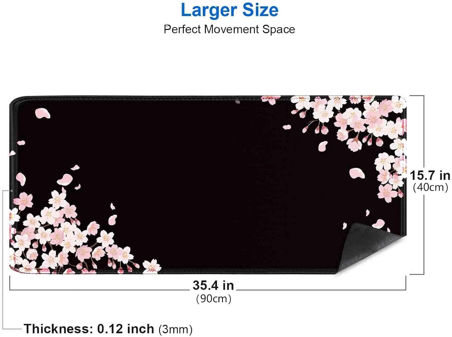 Ethereal Sakura Nightfall Desk Pad (35.4x15.7 in), Cherry Blossom Large Gaming Mouse Pad, Serene Blossoms on Black Elegant Floral Art Desk Mat, Japanese Minimalistic Floral Desk Accessory