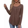 thumbnail image 1 of Camisas de Larga para Mujer, Conjuntos de Otoño, Cuello Redondo, Túnicas Casuales, Blusas de Moda, Ropa de Moda. Café S, 1 of 6
