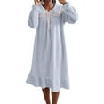 thumbnail image 7 of Women Long Sleeve Nightgown Soft Cotton Sleepwear Lace Trim Bow Ruffle Nightdress Cute Comfy Loungewear Pajamas, 7 of 7
