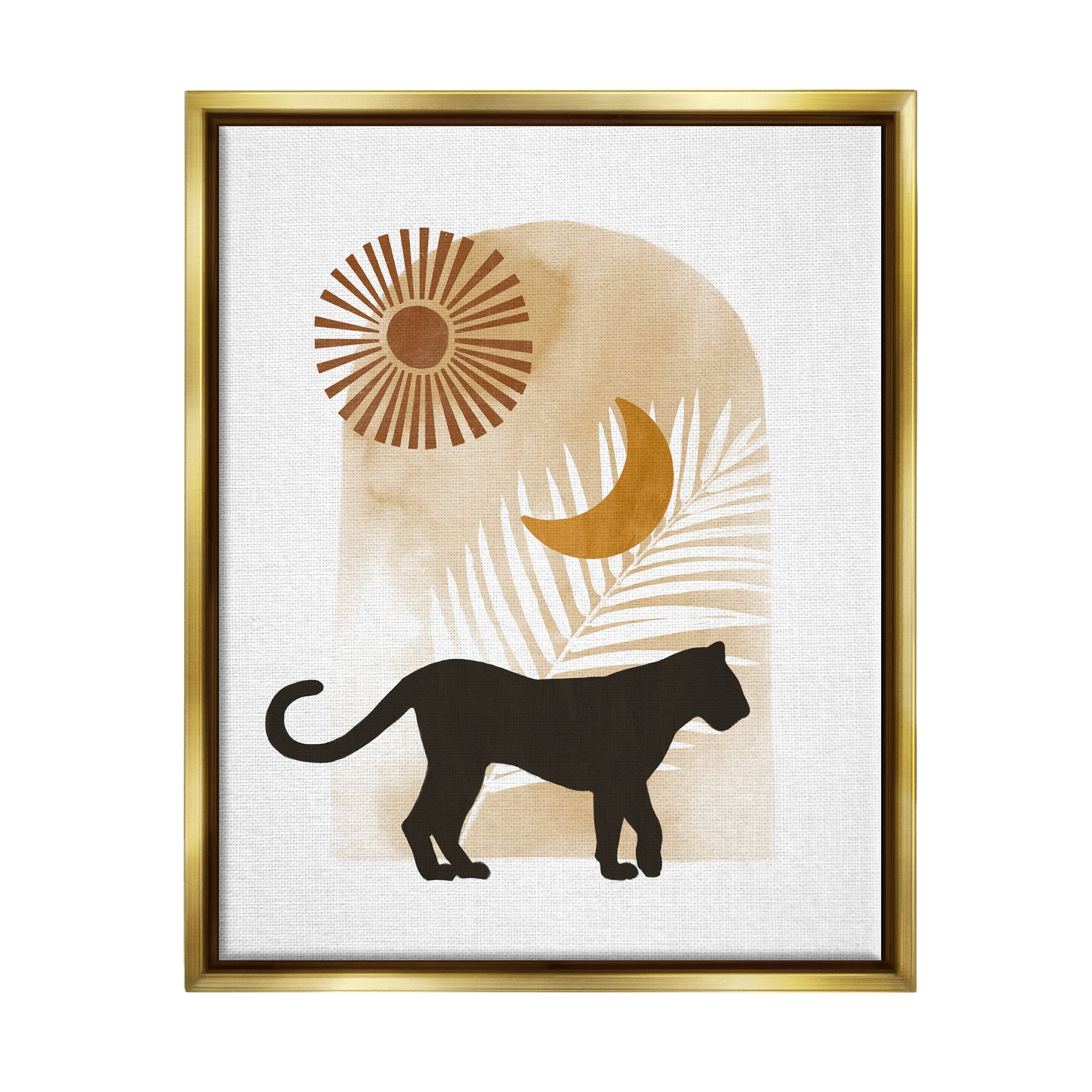 Stupell Industries Boho Panther Silhouette Lunar Solar Botanical Leaf Graphic Art Metallic Gold Floating Framed Canvas Print Wall Art, Design by Ziwei Li