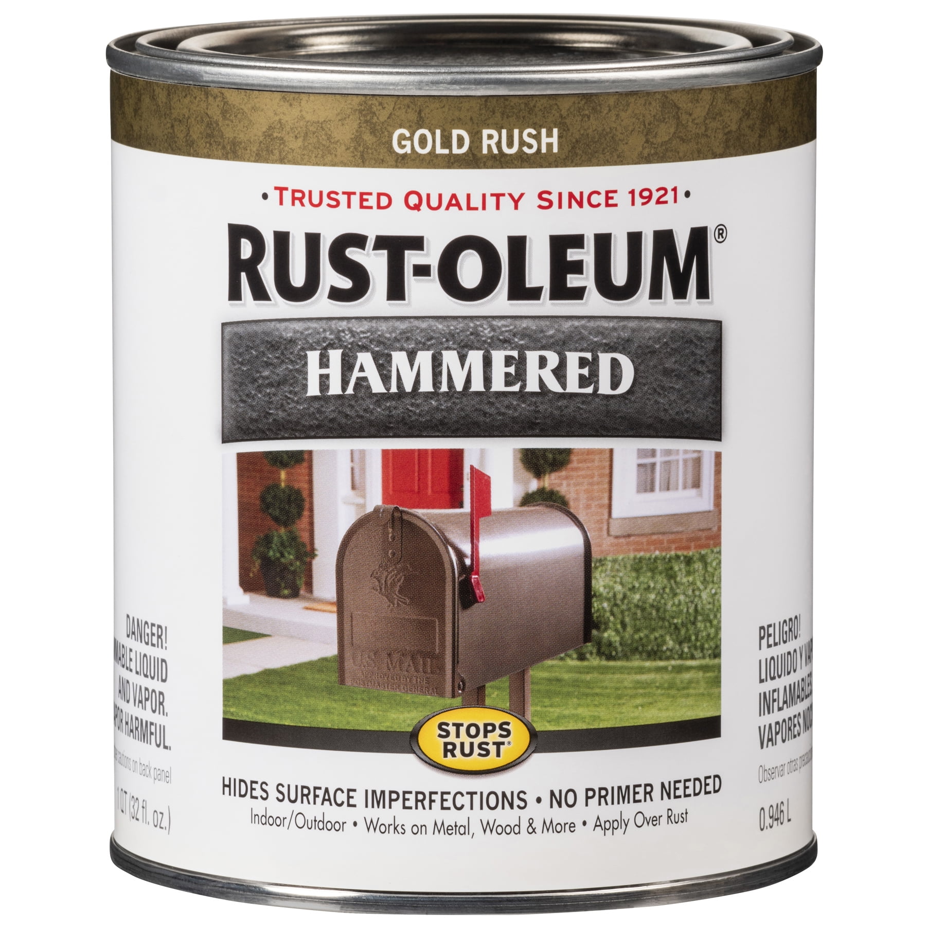 Gold, Rust-Oleum Stops Rust Hammered Paint-7210502, Quart