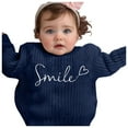 thumbnail image 2 of Bobifish Toddler Ribbed Sweater “Smile” Letter Print Long Sleeve Knitted Sweater Crewneck Casual Fashionable Boys Girls Daily Wear Pullover Top, 2 of 3