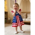thumbnail image 5 of BemeyourBBs  Toddler Baby Girl 4th of July Dress Outfit Patriot Independence Day Dress Little Girl Flying Short Sleeve Doll Collar Red White Blue Star Striped Print Bow Summer Princess Party Dress, 5 of 9