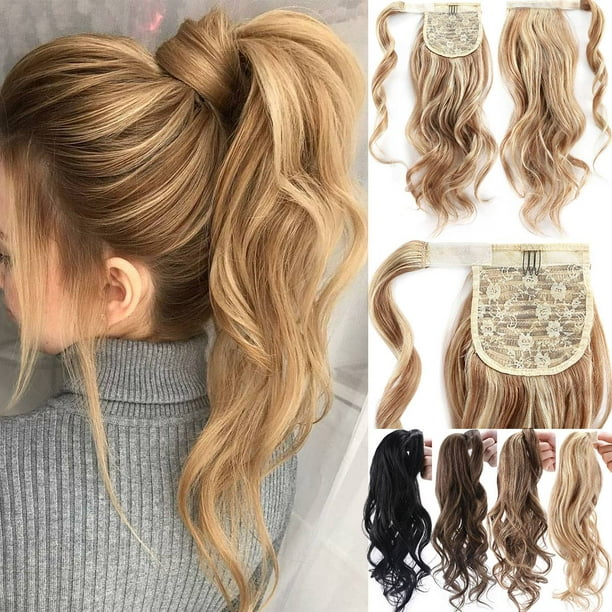 SEGO Ponytail Extension Human Hair Clip in Hair Extension Wrap Around on  Pony Tail Hairpiece Thick Corn Wave Wavy with Comb Magic Paste 