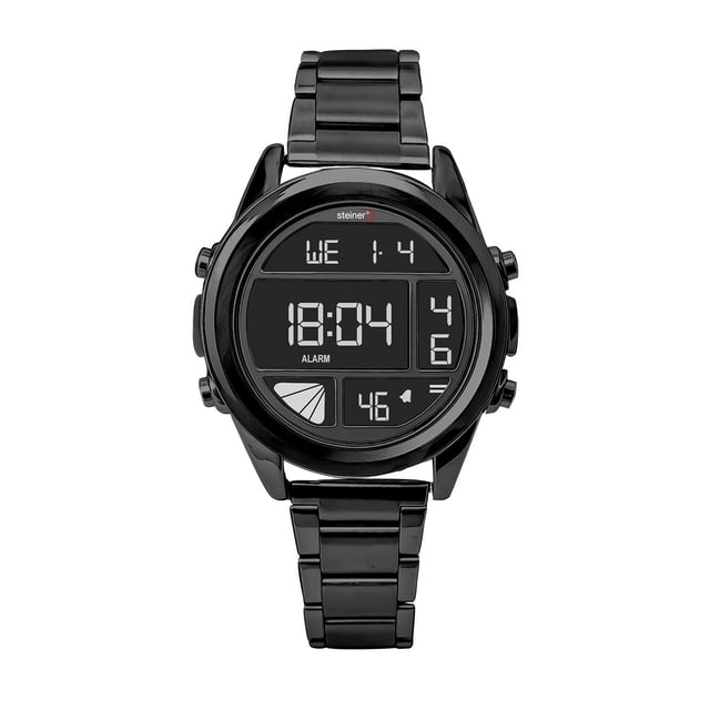 Reloj Digital Steiner Con Brazalete De Acero Inoxidable 42 mm Bisel Negro