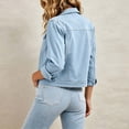 thumbnail image 6 of CYMMPU Women’s Flap Pocket Denim Jacket, Lapel Collar Long Sleeve Button Down Jean Coat with Multiple Pockets Loose Fit Outerwear Light Blue XXL, 6 of 7