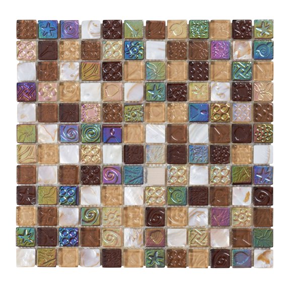 Modket Brown Mother of Pearl Sell Iridescent Glass Modern Mosaic Tile Backsplash