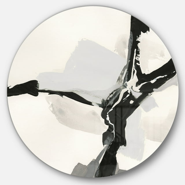 Designart 'Abstract Neutral III' Geometric Metal Circle Wall Art