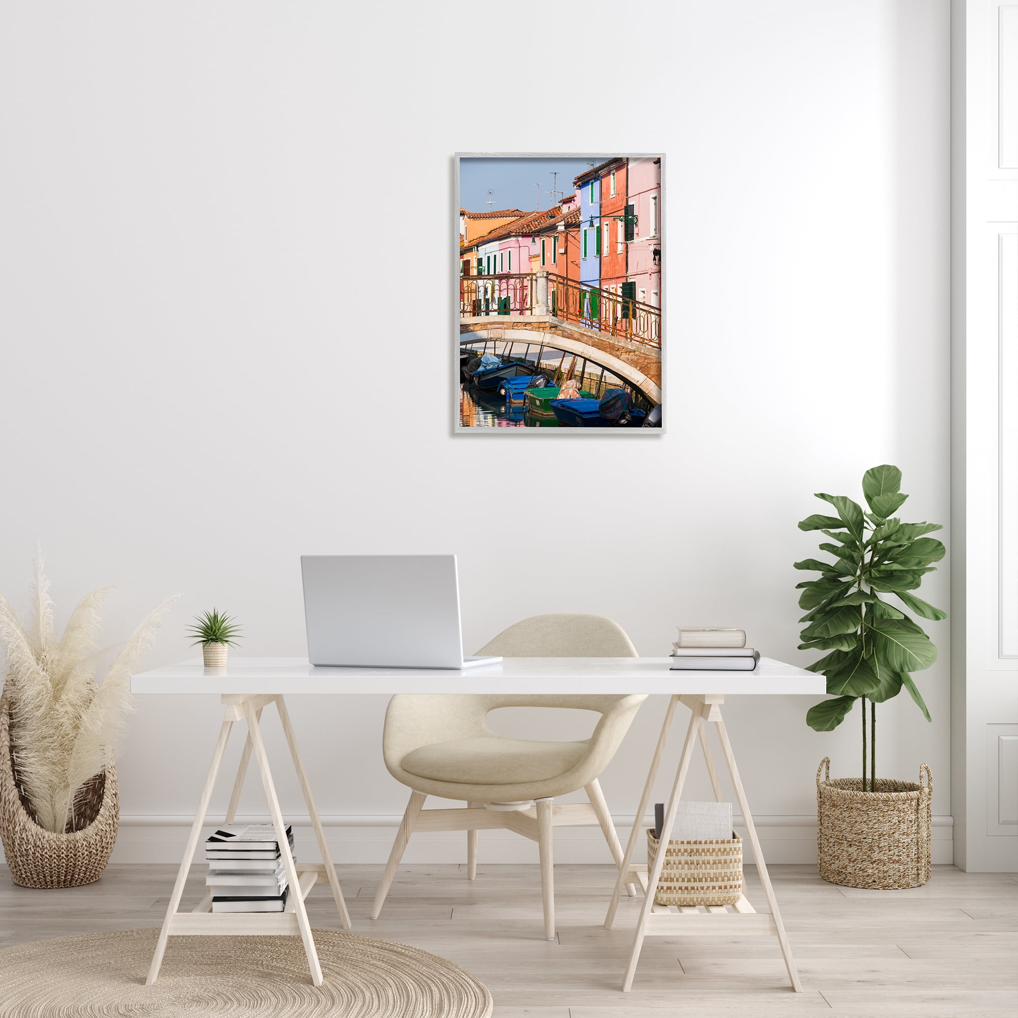 Stupell Town River Canal Boats Scenery Transportation Photography Gray Framed Art Print Wall Art