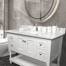 Leavader 37x22" Carrara White Stone Vanity Top with Single Faucet Hole, Not Included the Cabinet