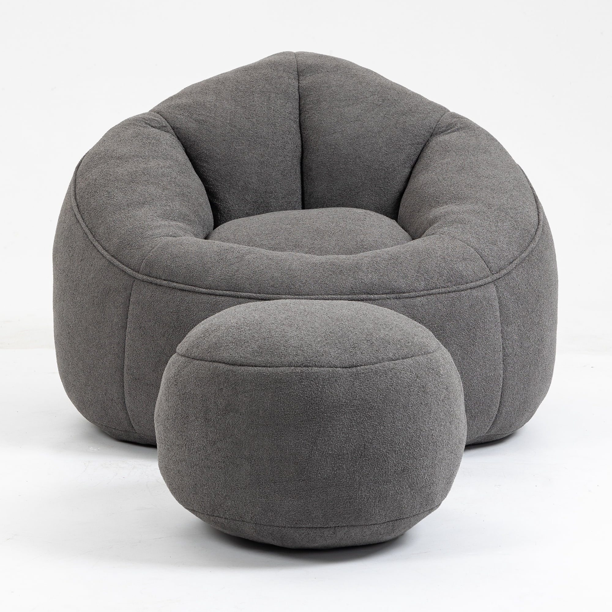 PORKISS Oversized Bean Bag Chair with Ottoman, Memory Foam Super Soft Lazy Couch for Adults Teens Kids, Microfiber Grey