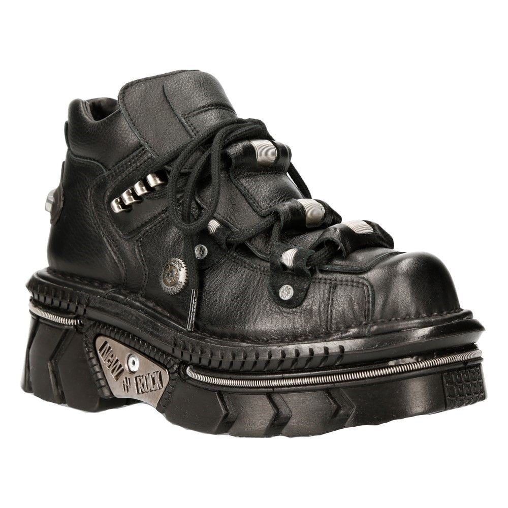 NEW ROCK 106-S29 TOWER SHOES Metallic Black Leather Biker Punk
