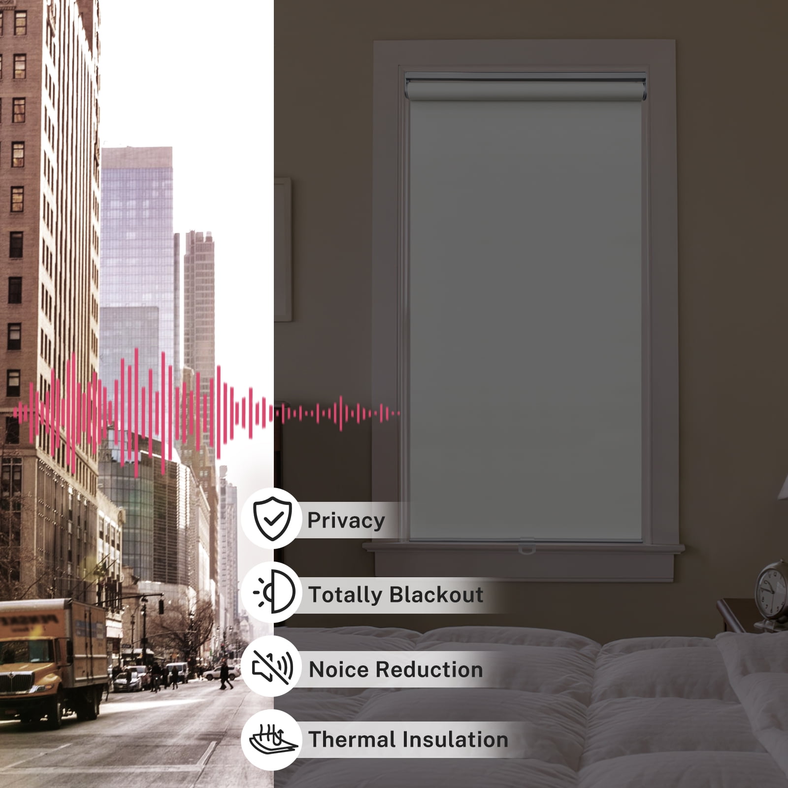 Keego 100% Blackout Roller Blinds for Window Cordless Privacy Bedroom Shade Easy to Install UV Protection Blinds for Office and Home (Ivory, 28"W×42"H)