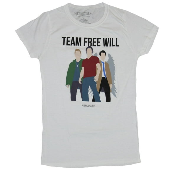 Supernatural Girls Juniors T-Shirt - Team Free Will Standing Stylized trio (Medium)