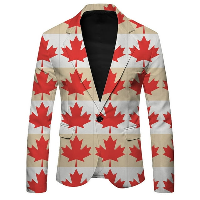 WILLBEST Men's Casual Suit Jacket with Canadian Maple Lightweight Comfortable Stylish for Spring Summer Fall Daily Wear XXL g-Red
