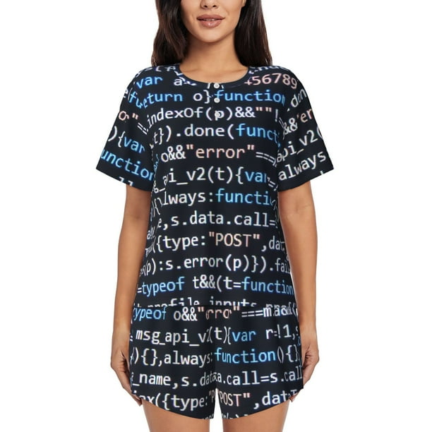 Balery Function Source Code Conjunto de Pijama para Mujer con Estampado, Dos Piezas de Manga Corta y Shorts, Ropa de Dormir Suave con Cuello Redondo y Bolsillos-Large