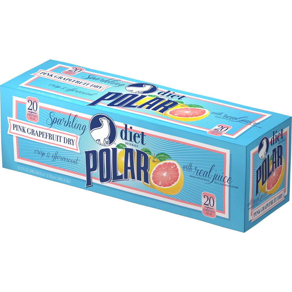 Polar Diet Dry Soda, Pink Grapefruit, 12 Fl Oz, 12 Count