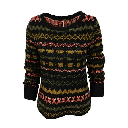 Free People Women's Black Combo Cotton Wool Blend Fair Isle Sweater