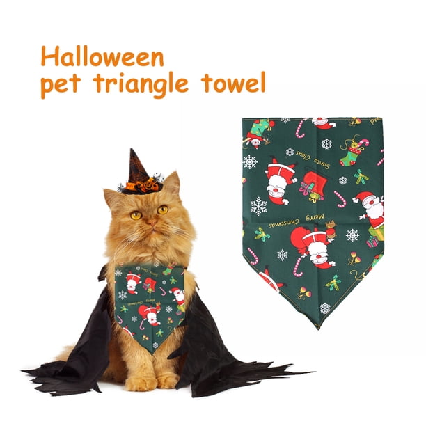 Pañuelos para perros de Halloween, baberos transpirables para gatos, suministro de toallas triangulares (Papá Noel verde) Ehuebsd Para estrenar