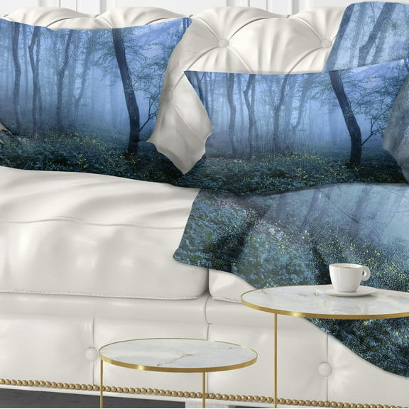 Designart Trail Through Blue Fall Forest - Landscape Photo Throw Pillow - 12x20