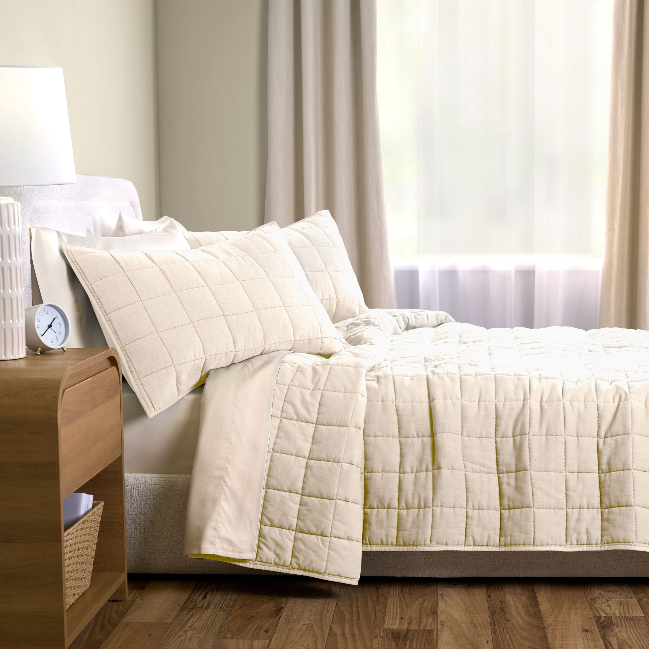 Allswell Linen Blend 3-Piece Quilt Set, Vanilla Dream, Full/Queen