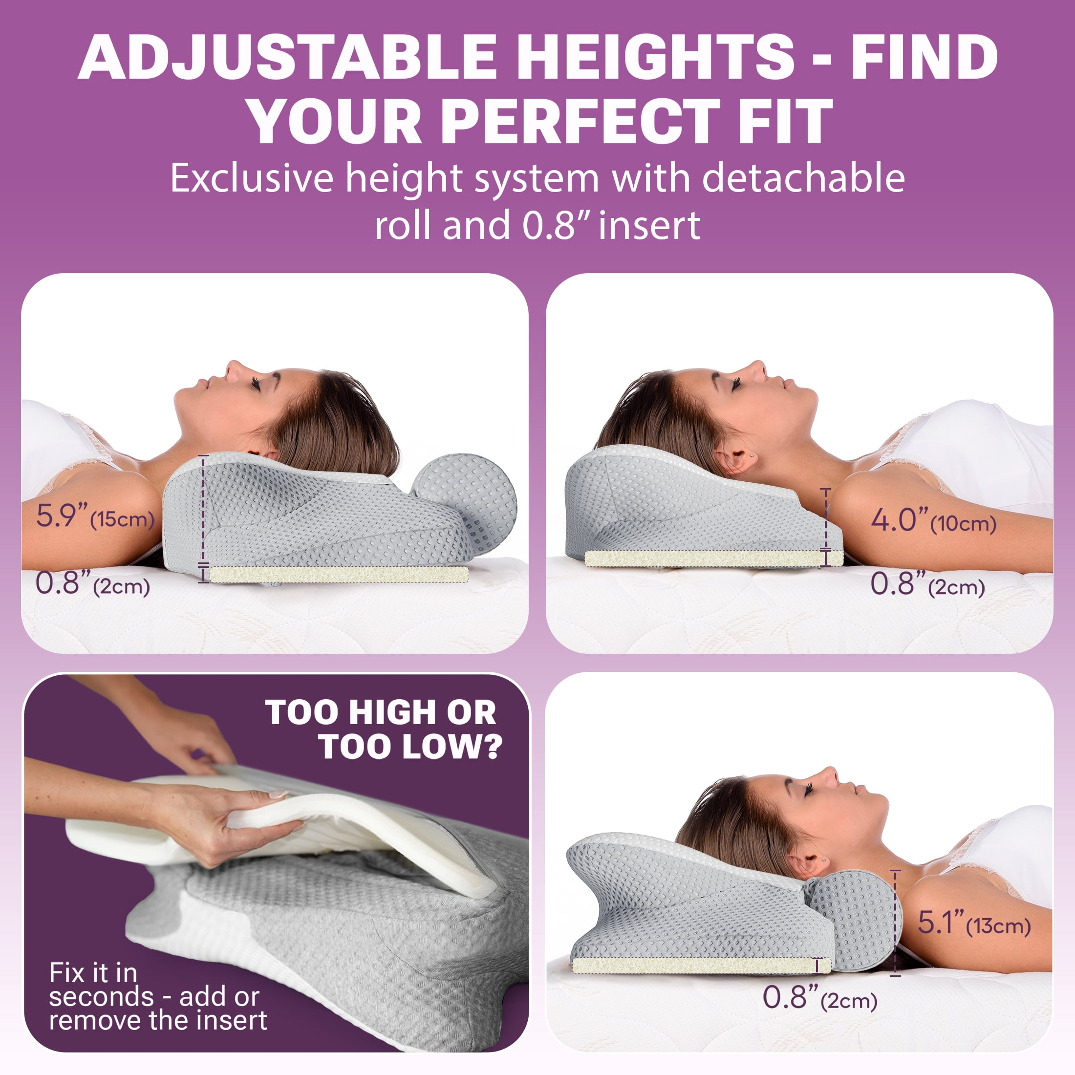 ThetaDream 3-in-1 Orthopedic Pillow, Cervical Neck Pillow for Sleeping, Adjustable Height Memory Foam Neck Pillow and Detachable Roll, Contour Pillow for Neck Pain Relief for All Sleeping Positions