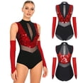 thumbnail image 2 of iiniim Women Sparkle Latin Jazz Dance Outfit Sleeveless Gymnastics Leotard with Gloves Sequins Dance Clothes Red M, 2 of 7