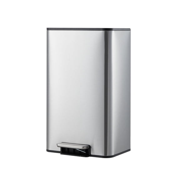 4.8 Gallon Rectangular Trash Can with Soft-Close Lid, Garbage Can Foot Pedal & Slim Design, Trash Bin for Kitchen Bathroom Office（Stainless Steel）
