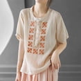 thumbnail image 2 of Tops de Cuello en V para las Mujeres de Moda Retro Bordado Blusa de Manga Corta, Imitación Algodón Tirar Marco para el Verano Casual Y el Uso de Vacaciones, 2 of 6