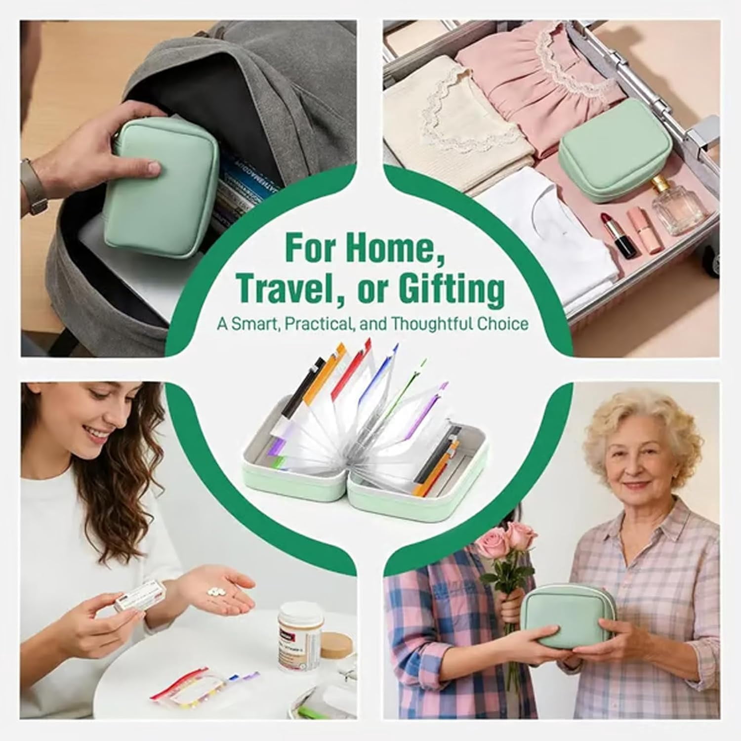 A8 Waterproof Pill Organizer Set with 14 Color-Pill Pouches, Pouches Large Weekly Pill Organizer for Travel Purse Daily Use, Reusable Portable Travel Pills Bag for Fish Oils