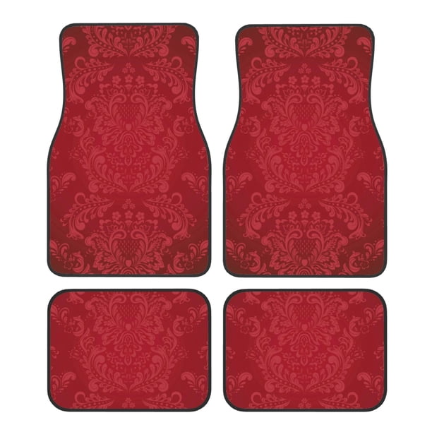 Fotbe Vintage Burgundy Juego de 4 Tapetes para Auto con Estampado – Alfombrillas de Goma Reforzada, Diseño Antideslizante, Protección para Todo el Año – Vehículos, Autos, Camionetas y SUVs