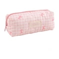 thumbnail image 2 of BSJJY Pink Plaid Bow Pencil Pouch 7.5x3.2 Inch, Cloth Makeup Brush Bag for Office Supplies, Portable Stationery Organizer, 2 of 7