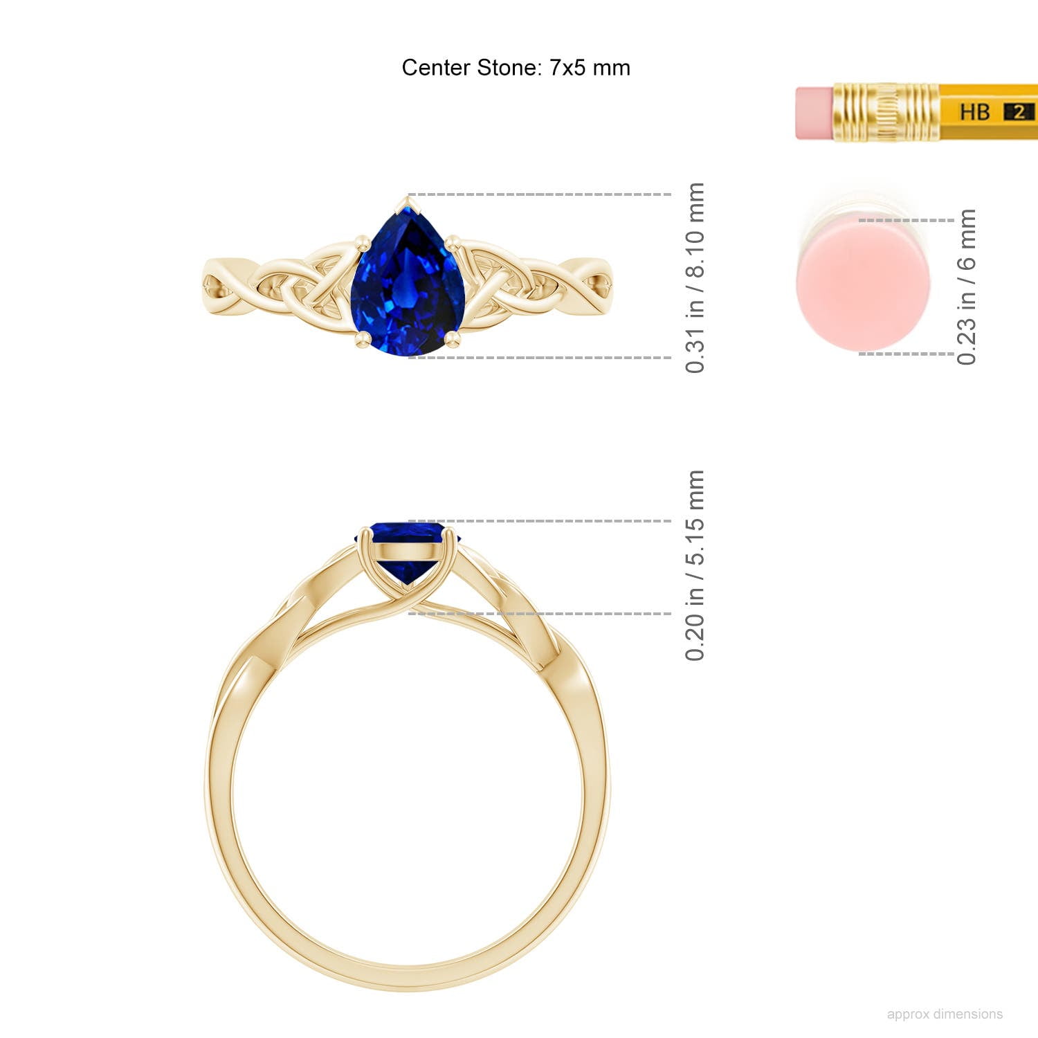 ANGARA Lab Grown Blue Sapphire Celtic Knot Engagement Ring for Women in 14K Yellow Gold (Size-7x5mm) | September Birthstone, Anniversary, Jewelry Gift for Women | Lab-Grown Blue Sapphire Ring