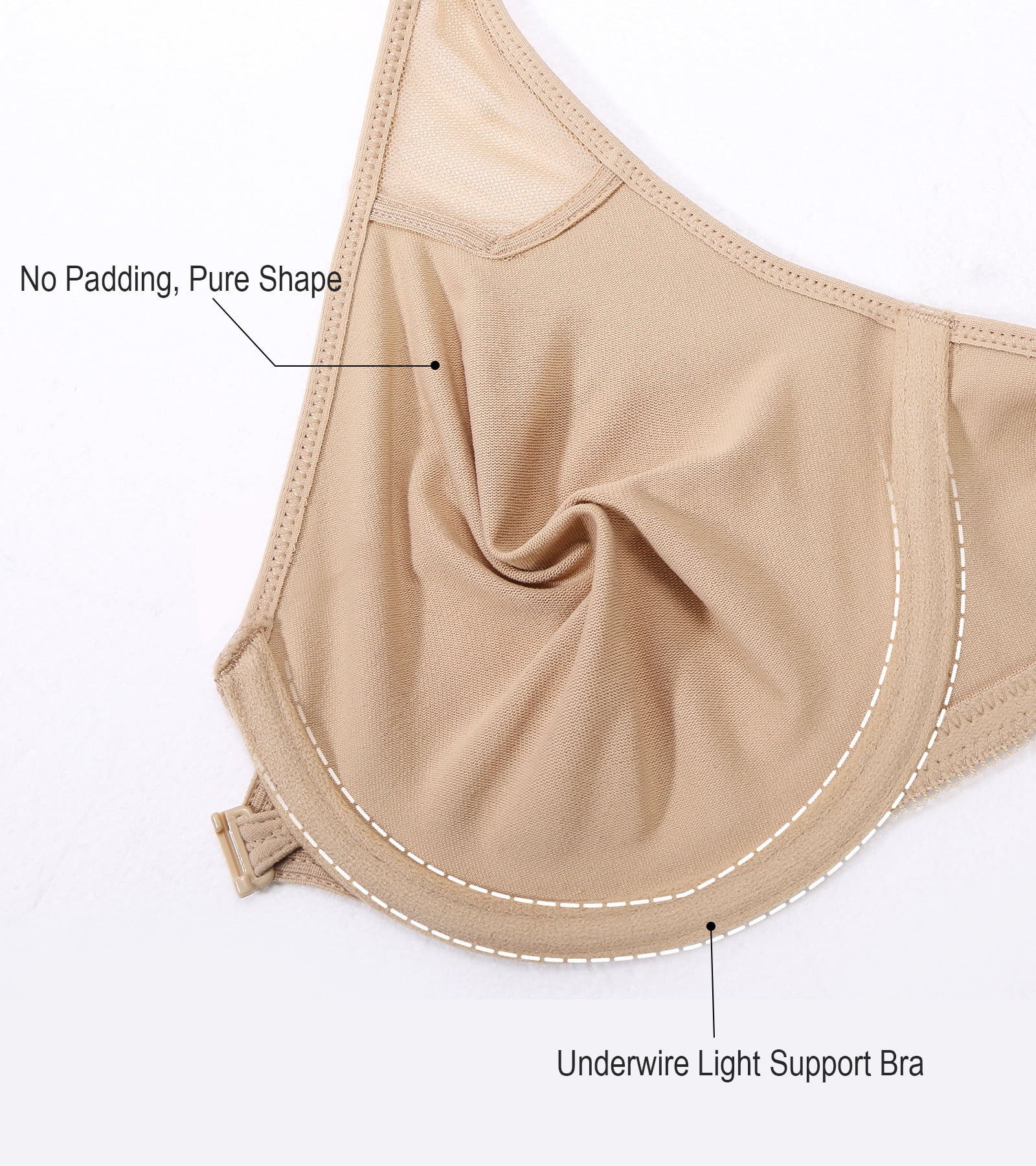 Exerin Women's Front Close Unlined Underwire V-Neck Racerback Bra(40DD,Beige)
