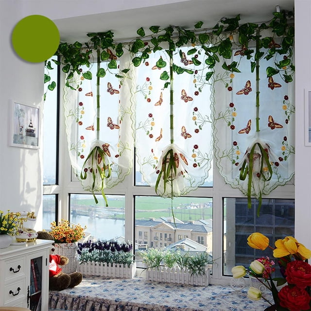 1 par de cortinas bordadas con mariposas que se elevan, cortinas para puertas y ventanas, decoración para hogar, cocina, Soledad Cortina del balcón de la cocina