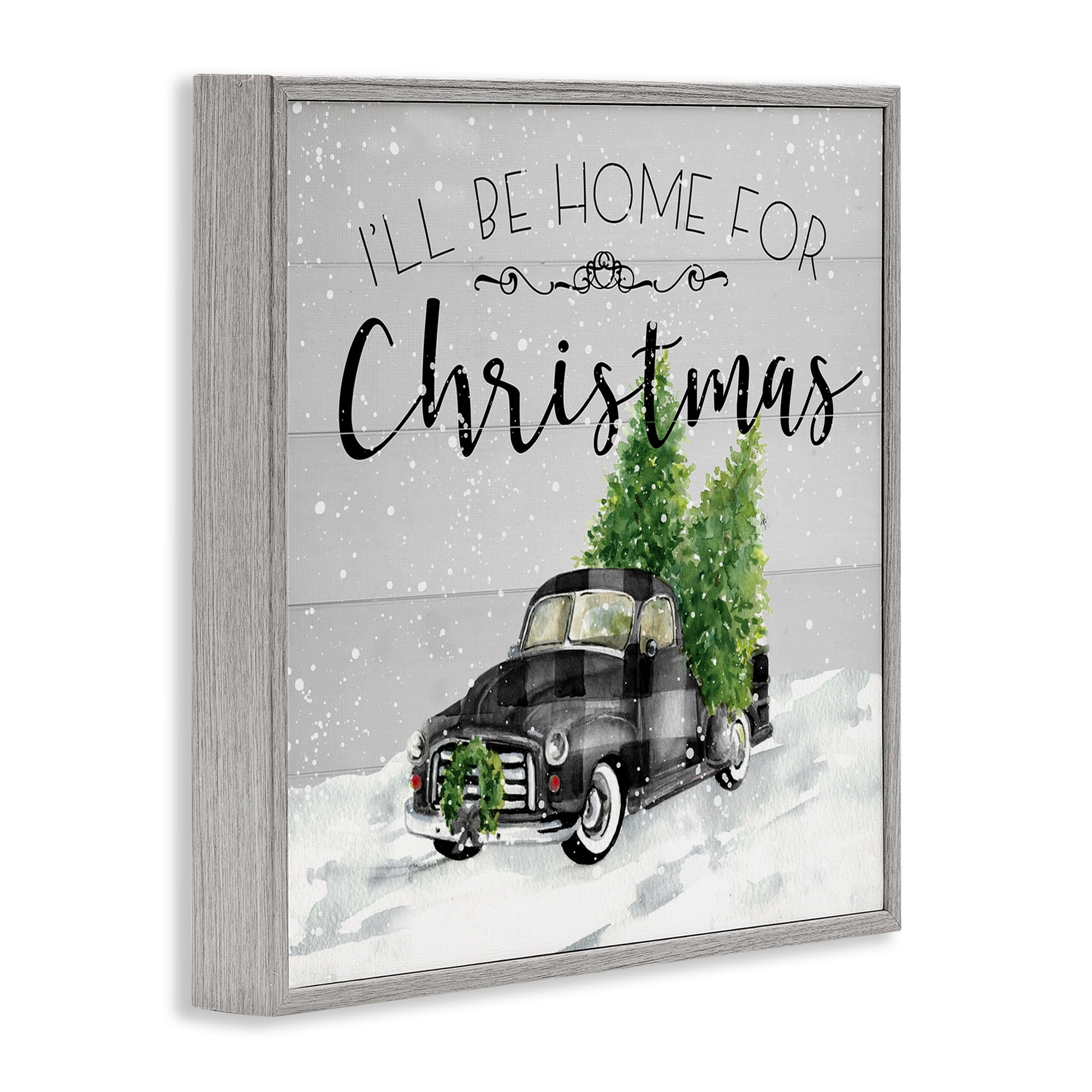 Stupell Industries Plaid Truck Christmas Phrase Holiday Painting Gray Framed Art Prints Wall Art, 12 x 12