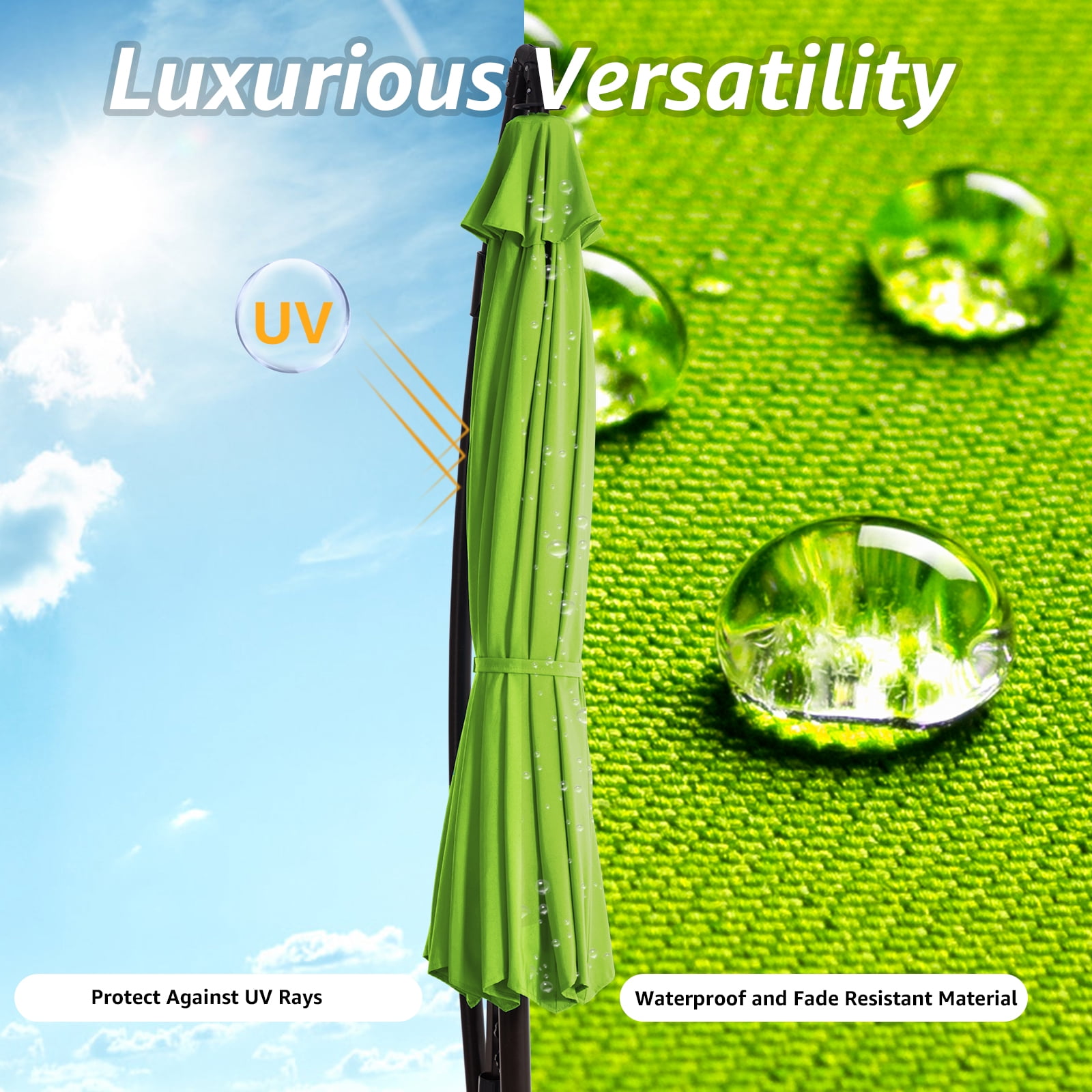 WULFUL 10ft Offset Hanging Outdoor Cantilever Patio Umbrella for Garden, Green