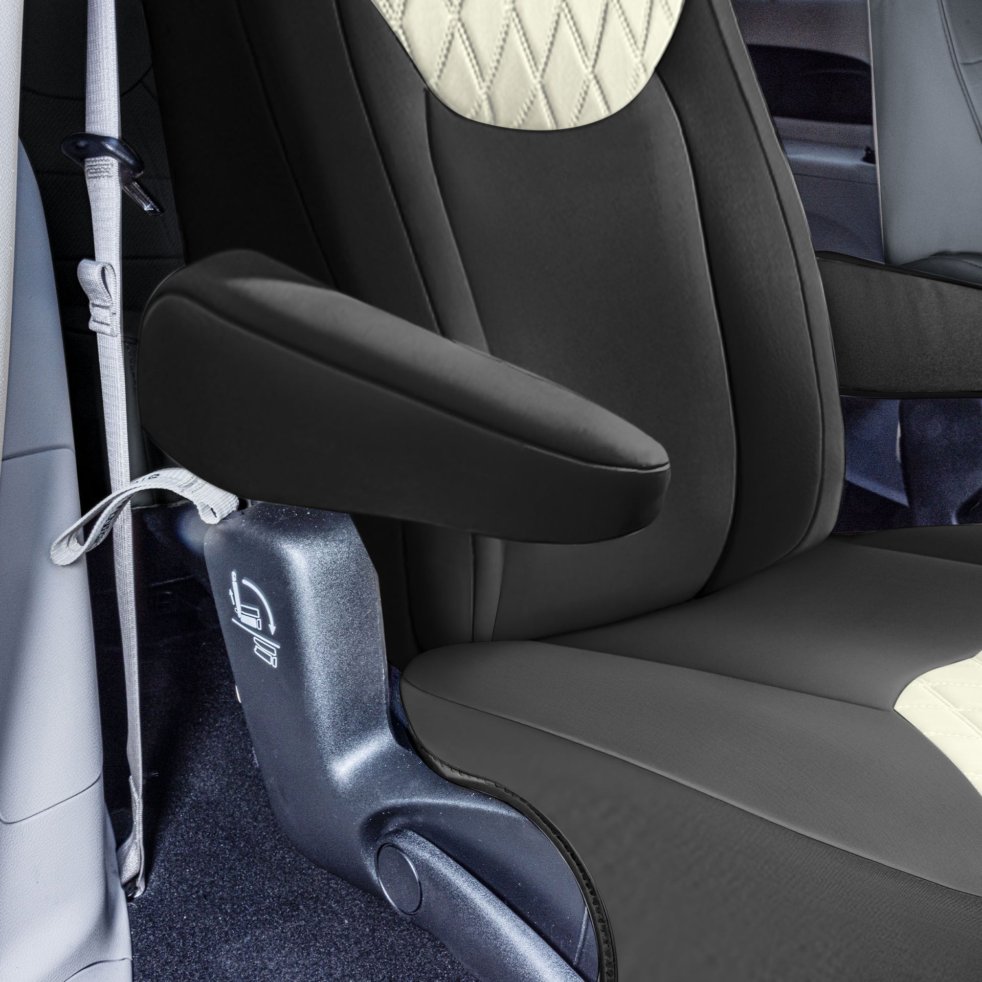 For Chrylsler Pacifica 2017-2025 FH Group Custom Fit Car Seat Covers [2nd Row - Non-Hybrid Smaller Button] Beige/Black
