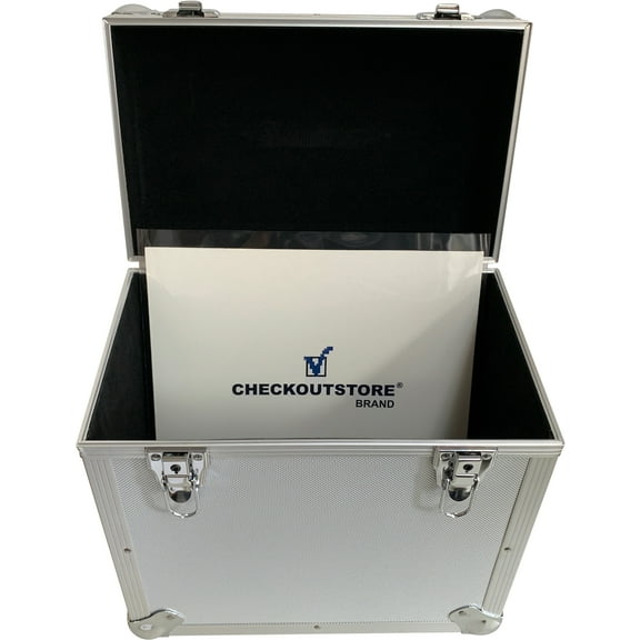 (1) CheckOutStore Aluminum Heavy Duty 12" LP Vinyl Record Album Storage Box (Holds Up to 50 LPs) (Silver)