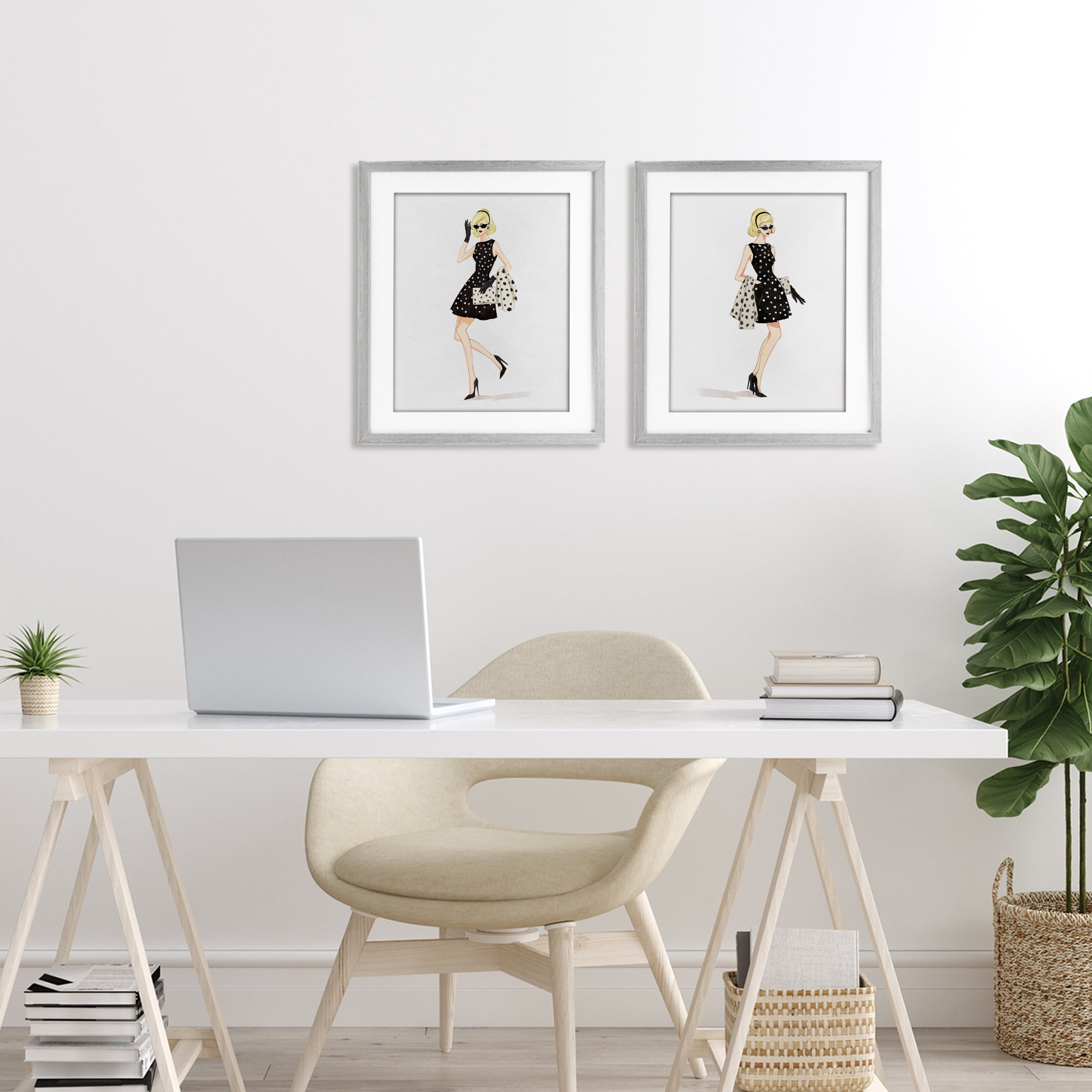 Stupell Industries Retro Glam Female 2 Piece Gray Framed Print Under Glass Set, design by Ziwei Li