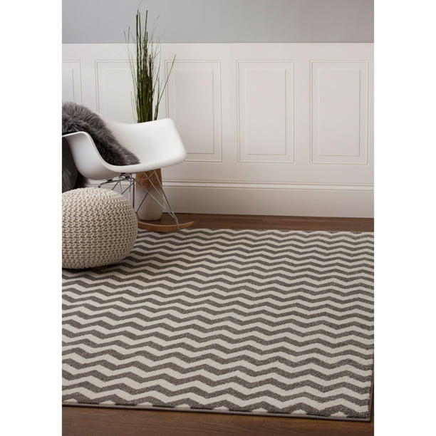 Super Area Rugs, Metro StainResistant Gray Chevron Rug, 8' x 10