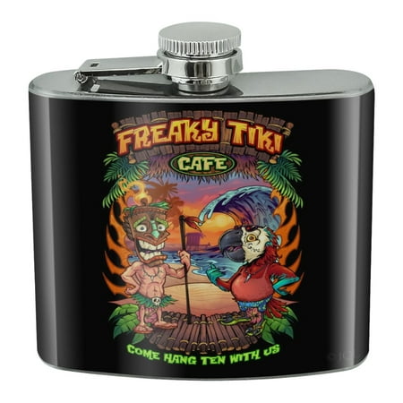 

Freaky Tiki Cafe Parrot Tropical Beach Island Stainless Steel 5oz Hip Drink Kidney Flask