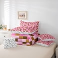 thumbnail image 5 of Homewish Kawaii Pink Brown Plaid Twin Bedding Sets 7-Piece, Vintage Game Abstract Bedding Comforter Set, Chic Square Rectangle Reversible Sheet Sets, Lightweight Room Decor, 5 of 7