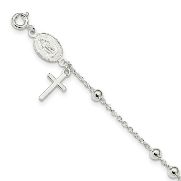 Sterling Silver Beaded Polished Rosary 7.5 inch Bracelet QG4255
