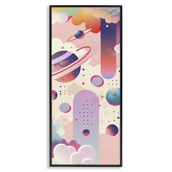 Stupell Industries Surreal Geometric Planets Scene Abstract Painting Black Framed Art Print Wall Art, 10 x 24