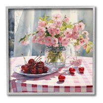 Stupell Industries Spring Still Life on Plaid Food & Beverage Painting Gray Framed Art Print Wall Art, 24 x 24
