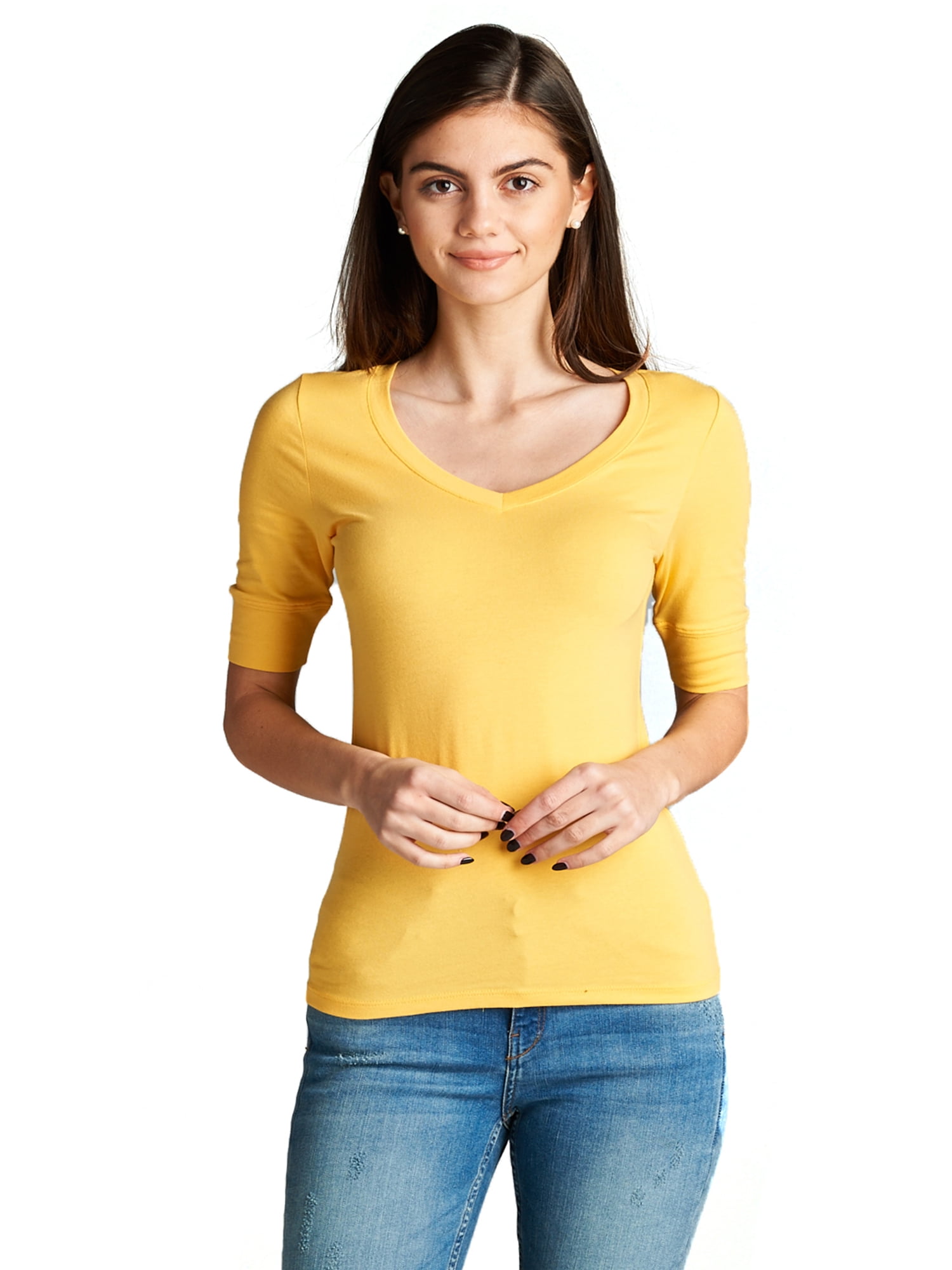 emmalise women's cotton blend v neck tee shirt half sleeves - junior ...