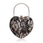 Black Lace Embroidered Evening Clutches Bridal Wedding Heart Shape Handbag