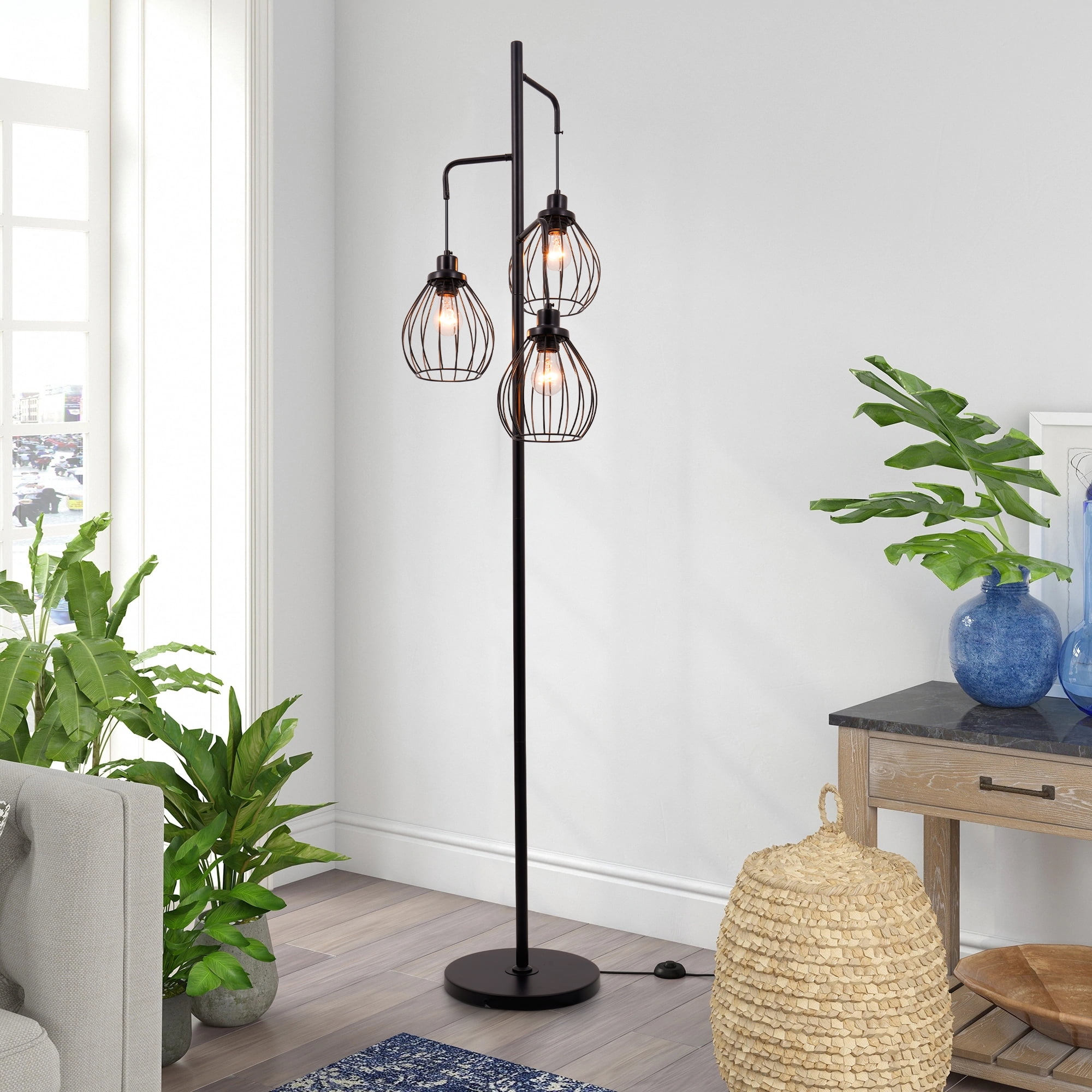 GMizon 16 Inch Retro Simple Floor Lamp, 3 Head Living Room Floor Lamp, Suitable for Dining Room and Bedroom Lighting Fixtures (Black)